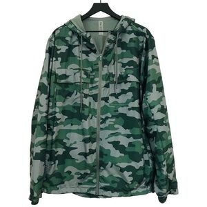 New! Men’s Windbreaker Rain Green Camo Hooded Active Athletic Jacket